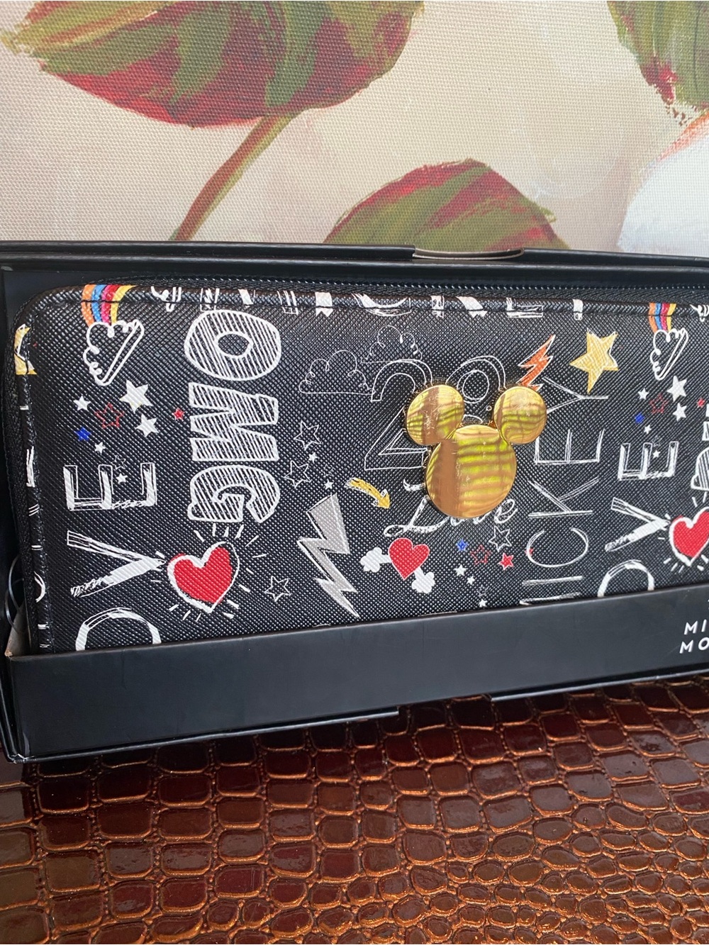 Disney Black Mickey Mouse Graphic Zip-Around Wallet w/Gold Mickey Accent (NIB) - Picture 6 of 10